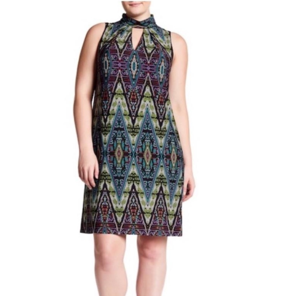 LONDON TIMES | Multicolored Patterned Sleeveless Halter Neck Dress 16W